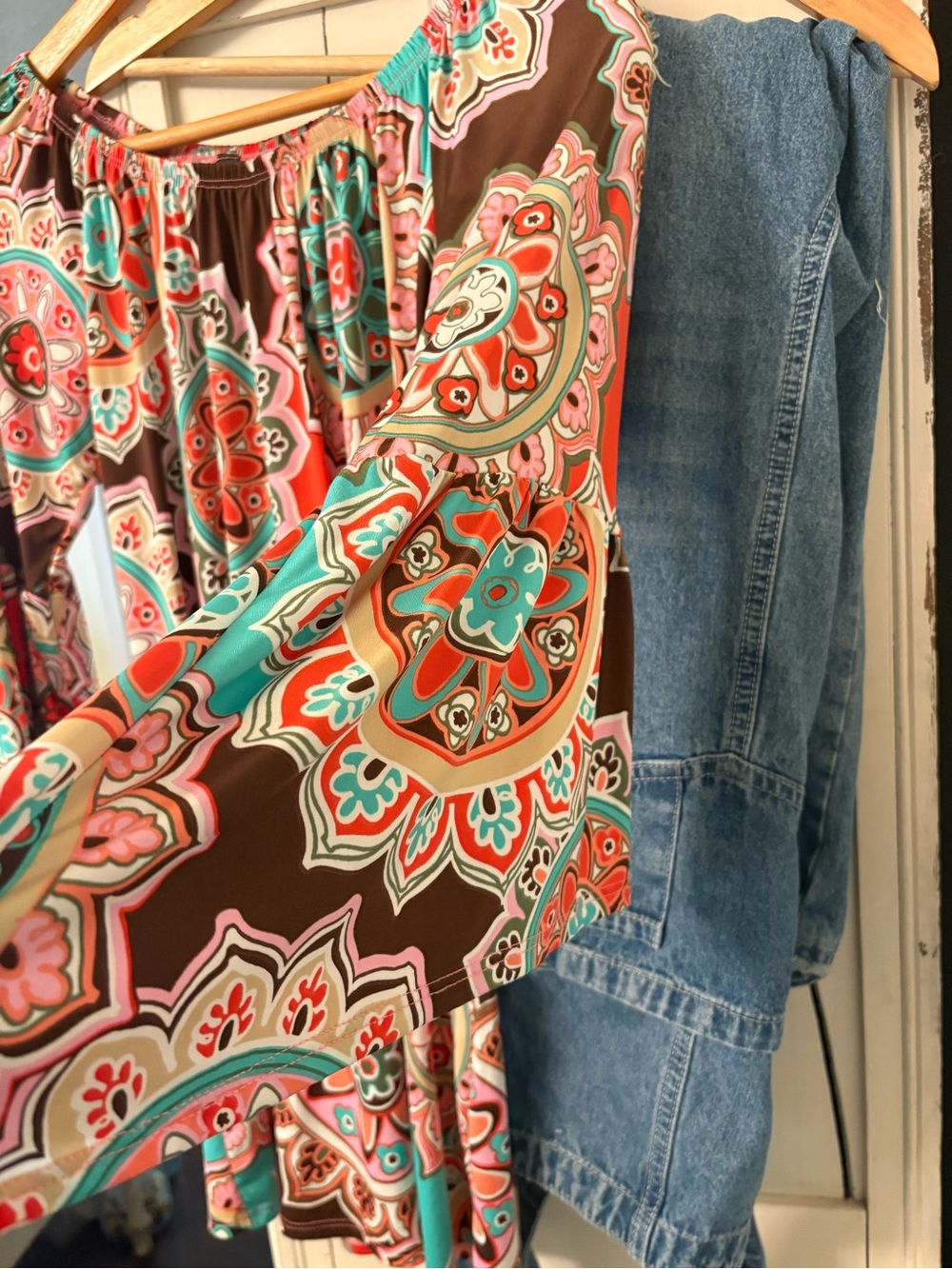 Yahada Brown Multi-Color Boho Print Blouse